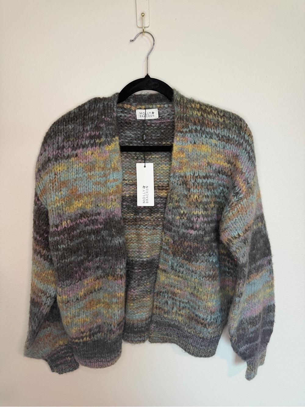 Molly Bracken Multicolor Chunky Knit Cardigan Sweater best for medium NWT